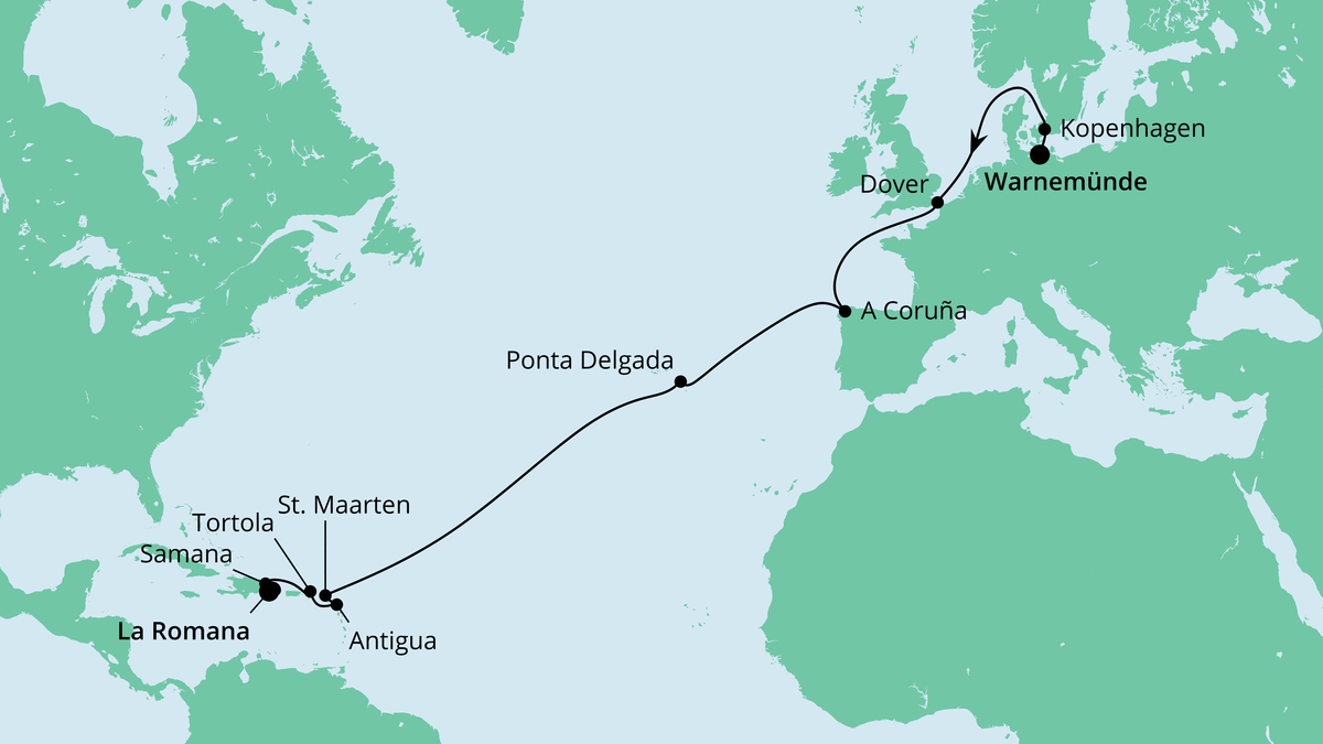 Von Warnemünde in die Dominikanische Republik 26.10.2021 bis 13.11.2021