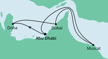 Route: Orient ab Abu Dhabi mit AIDAprima