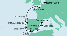 Route: Von Barcelona nach Rotterdam mit AIDAprima