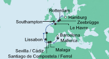 Route: Von Barcelona nach Hamburg mit AIDAperla