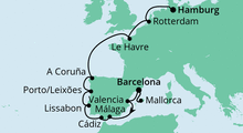 Route: Von Barcelona nach Hamburg mit AIDAprima