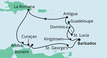 Route: Karibische Inseln ab Barbados mit AIDAperla