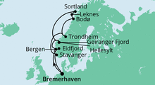 Route: Norwegens Fjorde ab Bremerhaven mit AIDAaura