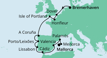 Route: Von Bremerhaven nach Mallorca mit AIDAcara