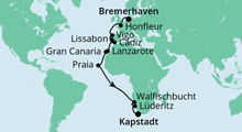 Route: Von Bremerhaven nach Kapstadt mit AIDAaura