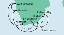 Route: Südafrika & Namibia mit AIDAaura