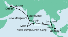 Route: Von Dubai nach Singapur 2 mit AIDAvita