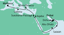 Route: Von Dubai nach Mallorca 3 mit AIDAprima