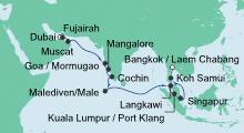 Route: Von Dubai nach Bangkok mit AIDAbella