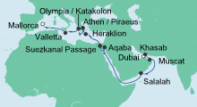 Route: Ostern von Dubai nach Mallorca mit AIDAbella