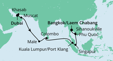 Route: Von Dubai nach Bangkok 2 mit AIDAbella