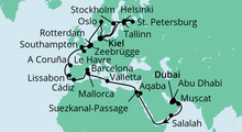 Route: Weltenbummler von Dubai nach Kiel mit AIDAprima