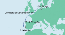 Route: Von Hamburg nach Lissabon mit AIDAnova