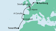 Route: Von Hamburg nach Teneriffa 1 mit AIDAperla