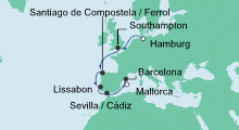 Route: Von Hamburg nach Mallorca mit AIDAsol