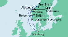 Route: Norwegens Fjorde mit AIDAsol