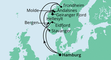 Route: Norwegens Fjorde mit AIDAperla