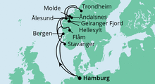 Route: Norwegens Fjorde mit AIDAperla