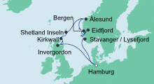 Route: Nordische Inseln & Norwegen mit AIDAvita