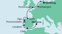 Route: Von Hamburg nach Mallorca 1 mit AIDAcara