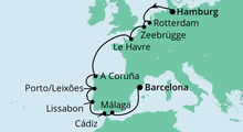 Route: Von Hamburg nach Barcelona mit AIDAprima