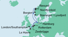 Route: Metropolen & Norwegen ab Hamburg 2 mit AIDAperla