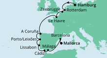 Route: Von Hamburg nach Mallorca 2 mit AIDAprima
