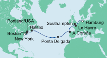 Route: Von Hamburg nach New York mit AIDAmar