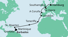 Route: Von Hamburg nach Barbados 1 mit AIDAperla