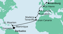 Route: Von Hamburg nach Barbados mit AIDAperla