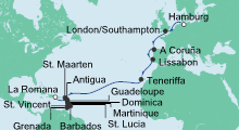 Route: Von Hamburg in die Dom. Republik mit AIDAperla