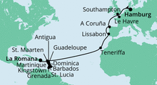 Route: Von Hamburg in die Dom. Republik 1 mit AIDAperla