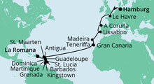 Route: Von Hamburg in die Dominikanische Republik mit AIDAperla