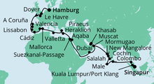 Route: Weltenbummler von Hamburg nach Singapur mit AIDAvita