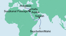 Route: Von Kreta auf die Seychellen mit AIDAblu