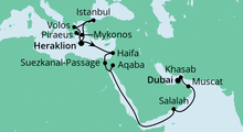 Route: Von Kreta nach Dubai 2 mit AIDAcara