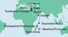 Route: Von Kreta nach Mauritius mit AIDAaura