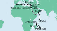 Route: Von Kreta nach Mauritius mit AIDAblu