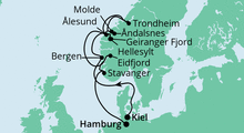 Route: Norwegens Fjorde von Kiel nach Hamburg mit AIDAperla
