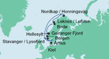 Route: Norwegen mit Lofoten & Nordkap mit AIDAaura