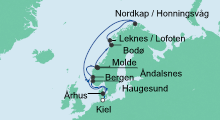 Route: Norwegen mit Lofoten & Nordkap mit AIDAaura