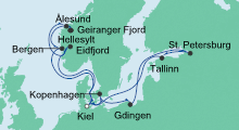 Route: Norwegens Fjorde & Ostsee mit AIDAbella