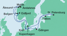 Route: Norwegens Fjorde & Ostsee mit AIDAbella