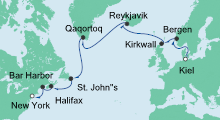 Route: Von Kiel nach New York mit AIDAluna