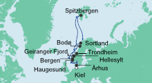 Route: Norwegen & Spitzbergen mit AIDAaura