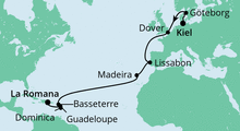 Route: Von Kiel in die Dominikanische Republik mit AIDAluna