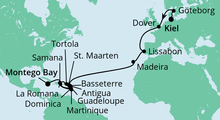 Route: Von Kiel nach Jamaika mit AIDAluna
