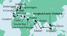 Route: Weltenbummler von Kiel nach Bangkok mit AIDAbella