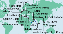 Route: Von Kiel nach Thailand mit AIDAbella