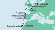 Route: Von Gran Canaria nach Hamburg 3 mit AIDAcara